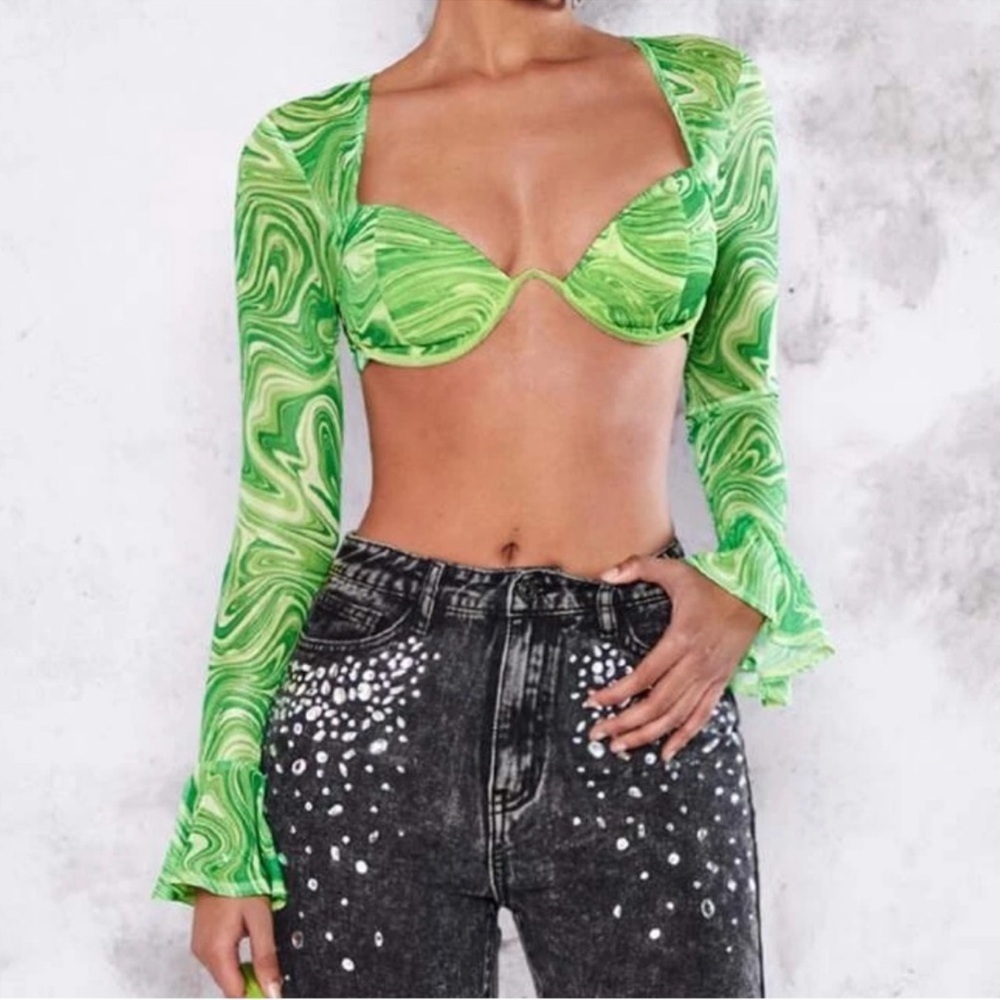 SHEIN | Green Long Sleeve Crop Top Medium